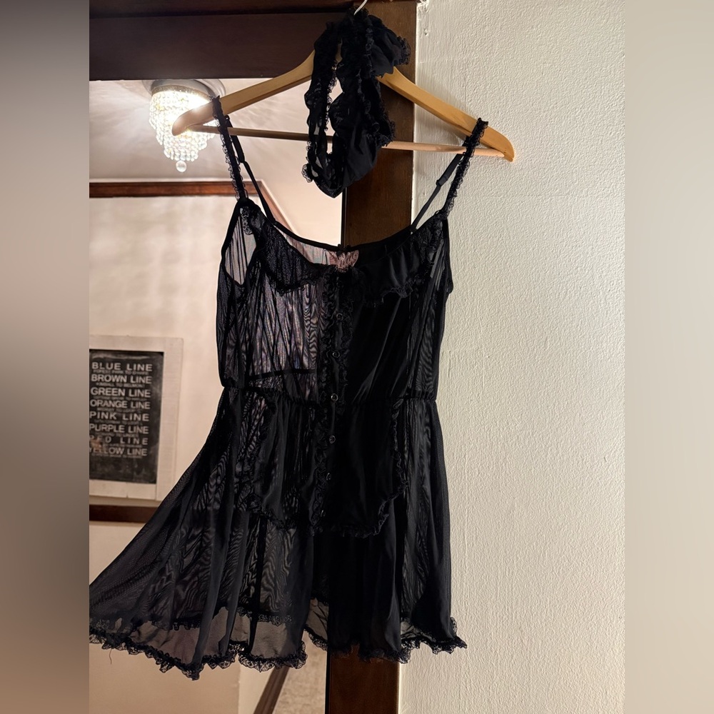 Black Sheer Lace Chemise with Matching panties